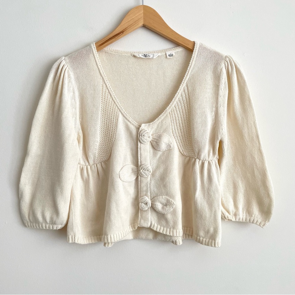 Anthropologie Lia Molly Cropped Knit Cardigan Cream Cottagecore Darling Boho